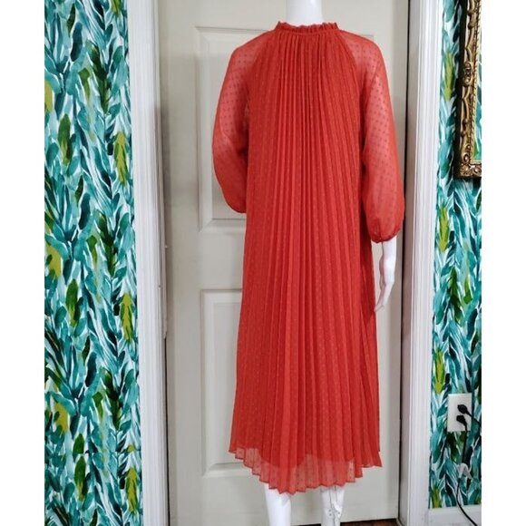 Nanette Pleta Cup Split Neck Three Quarter Sleeve Dot Print Dress Orange Size 6 - Picture 4 of 12